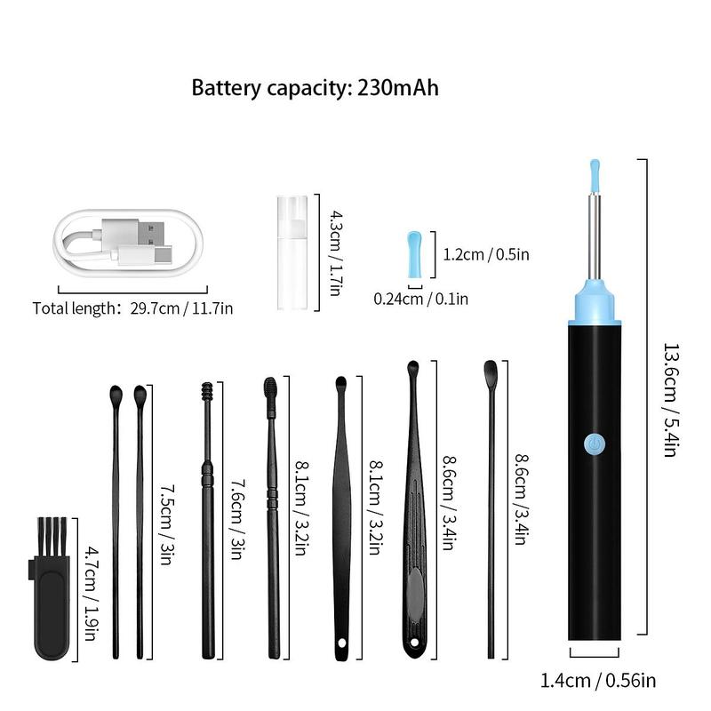 Intelligent Visual Ear Cleaner, 1 Set Ear Wax Removal Tool Kit, Wireless Ear Scope Otoscope with Light, Visual Earwax Removal Kit