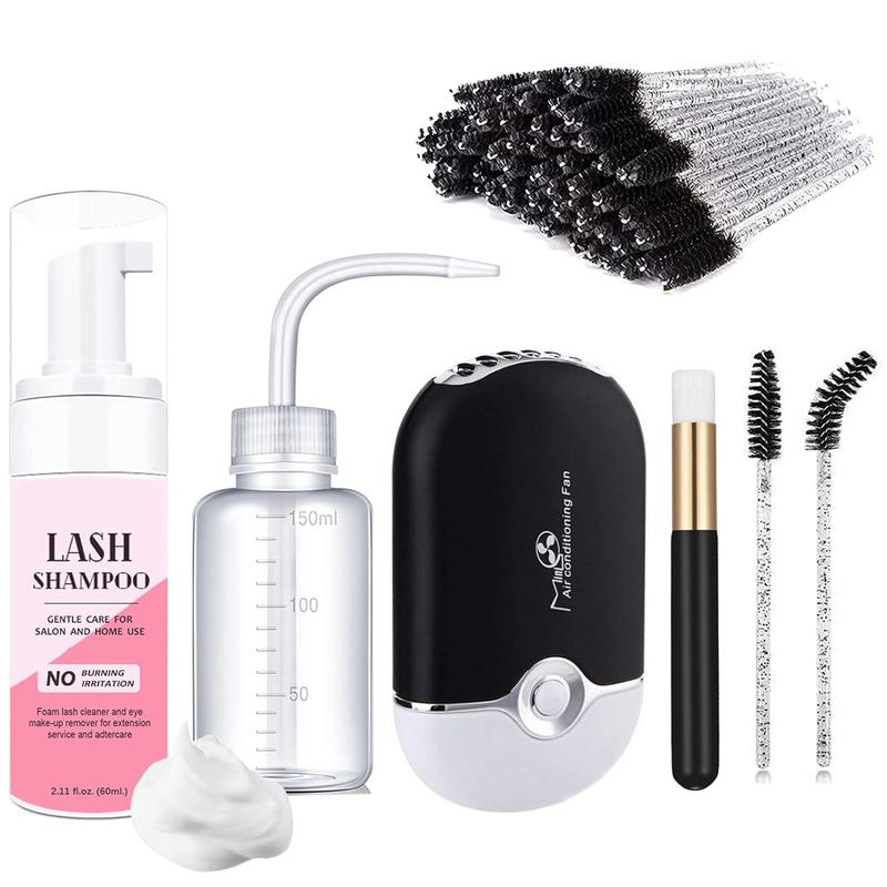 Lash Shampoo for Lash Extensions Eyelash Extension Cleanser with USB Lash Fan,50ml Lash Shampoo,Mascara Brush,Nose Blackhead Facial Cleaning Brush and Wash Bottle for Eye Makeup Remove Blackr