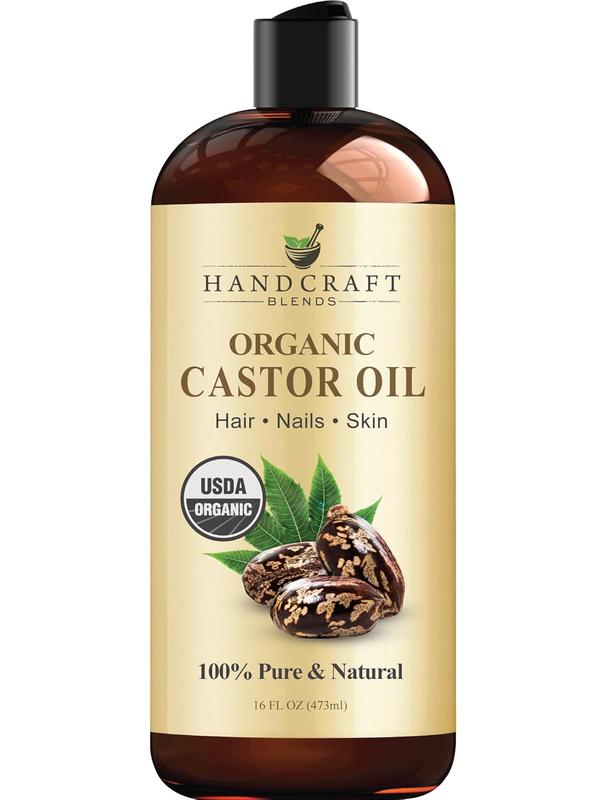 Handcraft Blends Organic Castor Oil - 16 Fl Oz - 100% Pure and Natural - Premium Grade Oil for Hair Growth, Eyelashes and Eyebrows - Carrier Oil - Hair & Body Oil - Expeller-Pressed