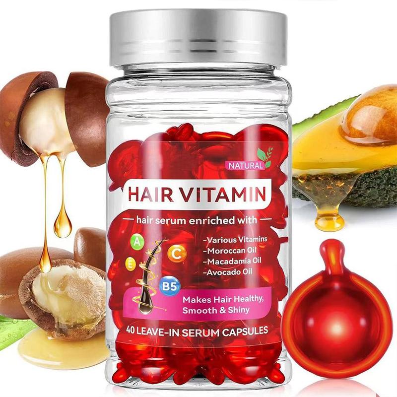 Hair Vitamin Serum Capsule, Hair Serum, No Rinse Anti Frizz Conditioner with Argan Macadamia Avocado Oils, Vitamins A, C, E & Pro B5