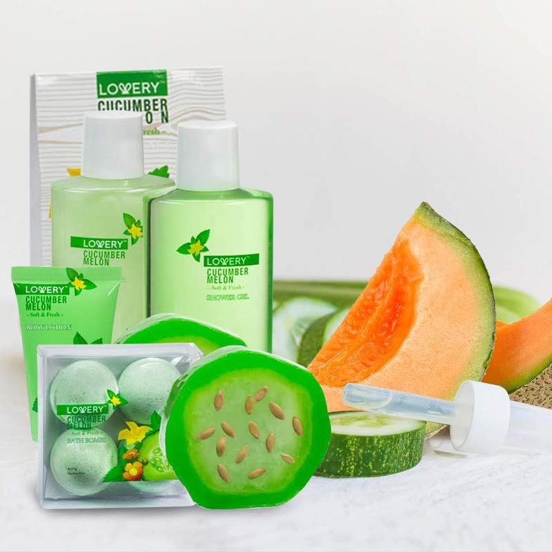 Lovery Cucumber Melon Home Bath Set - 10Pc Organic Self Care Kit for Body, Mind and Senses - Body Care, Fragrance Gift Luxury