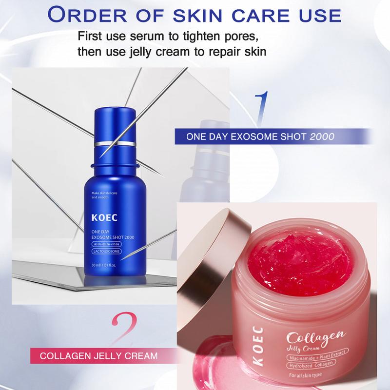 [KOEC Official Shop Exclusive SET] Korean Home Aesthetic Duol Experience Glass Glow Effect with Zero Exosome Spicule Serum +Collagen Niacinamide Jelly Cream Combination hydrating  cream Facial Skincare