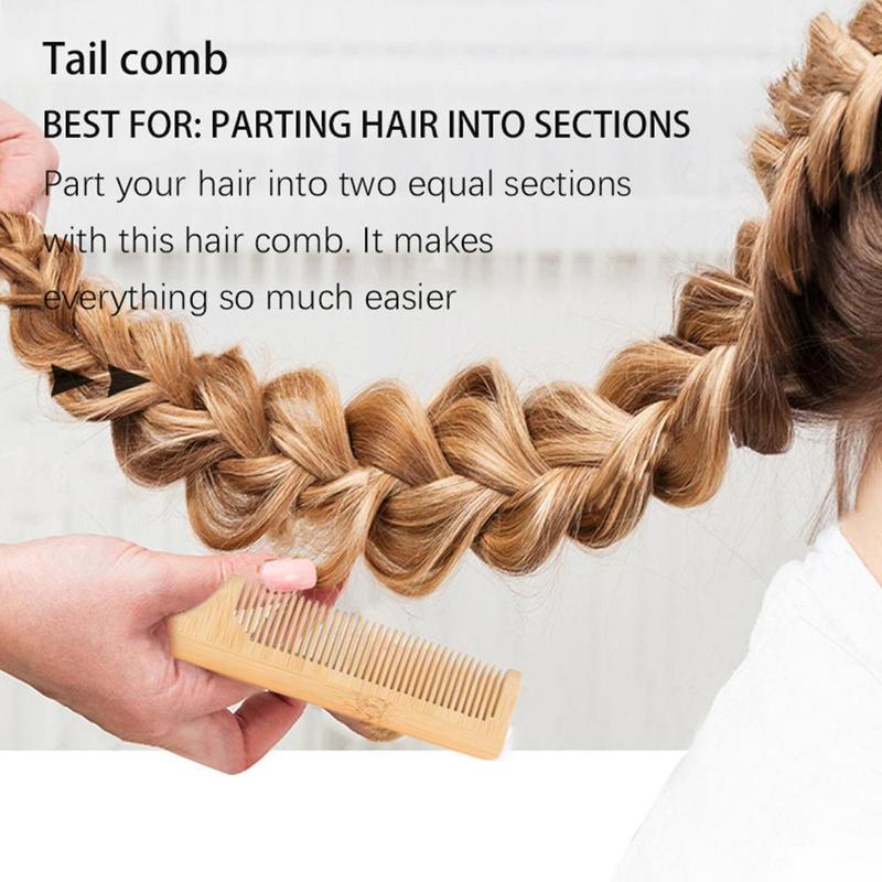 Bamboo Handle Hair Brush & Comb Set, 2 Counts set Wet & Dry Hair Styling Tool, Hairdressing Comb for Men & Women