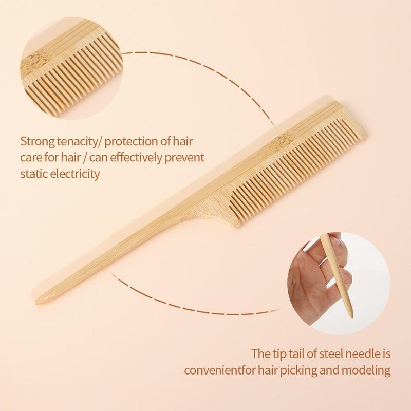 Bamboo Handle Hair Brush & Comb Set, 2 Counts set Wet & Dry Hair Styling Tool, Hairdressing Comb for Men & Women