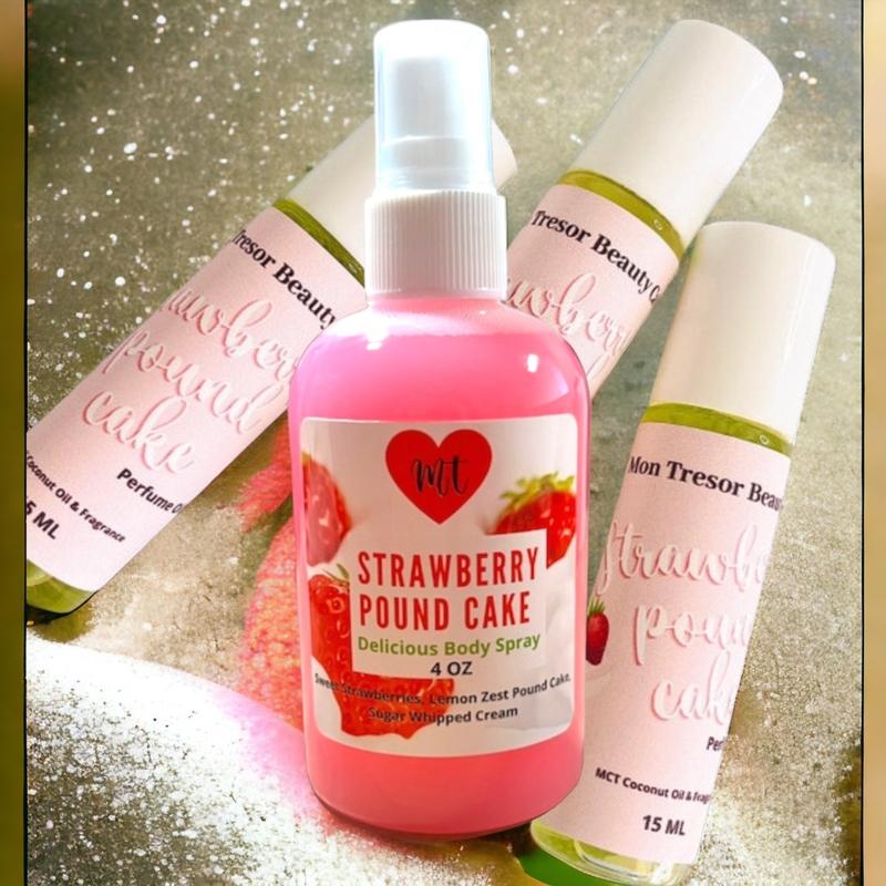 Strawberry Pound Cake (SET)Body Spray Body Oil  and Perfume oil set Fruity Women Unisex Fragrance Body Mist Gift Scent Cream Lemon Body Care Lotions Scented Skin Care Vegan