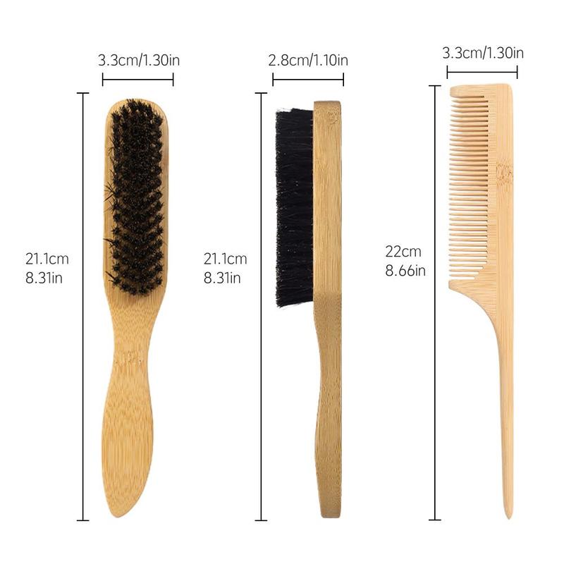 Bamboo Handle Hair Brush & Comb Set, 2 Counts set Wet & Dry Hair Styling Tool, Hairdressing Comb for Men & Women