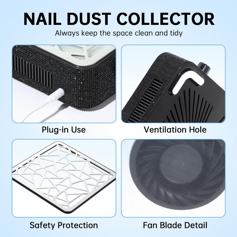 Christine Shellly Nail Dust Collector - Professional Vacuum Fan for Acrylic Nails Polishing - Black Diamond Manicure Nail Care - Nail Art, Cutics