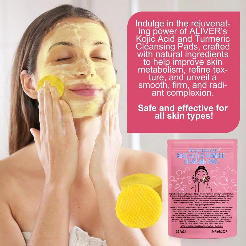 [90% People Choose] ROARUGAO Turmeric Cleansing Exfoliating Pads Facial Cleansing Skincare Comfort Turmeric & Ginger Cleansing Pads, 30pcs Bags Exfoliating Skin Care Pad, Deep Cleansing Facial Skin Care Product for Women & Men