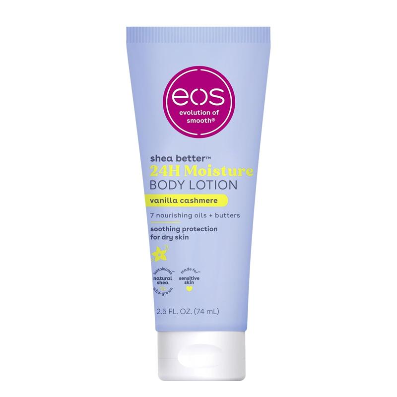 eos 24H Moisture Travel Body Lotion- Vanilla Cashmere, Travel Size Essential, Toiletries, Mini Body Lotion, 2.5 fl oz Body Care Fragrance