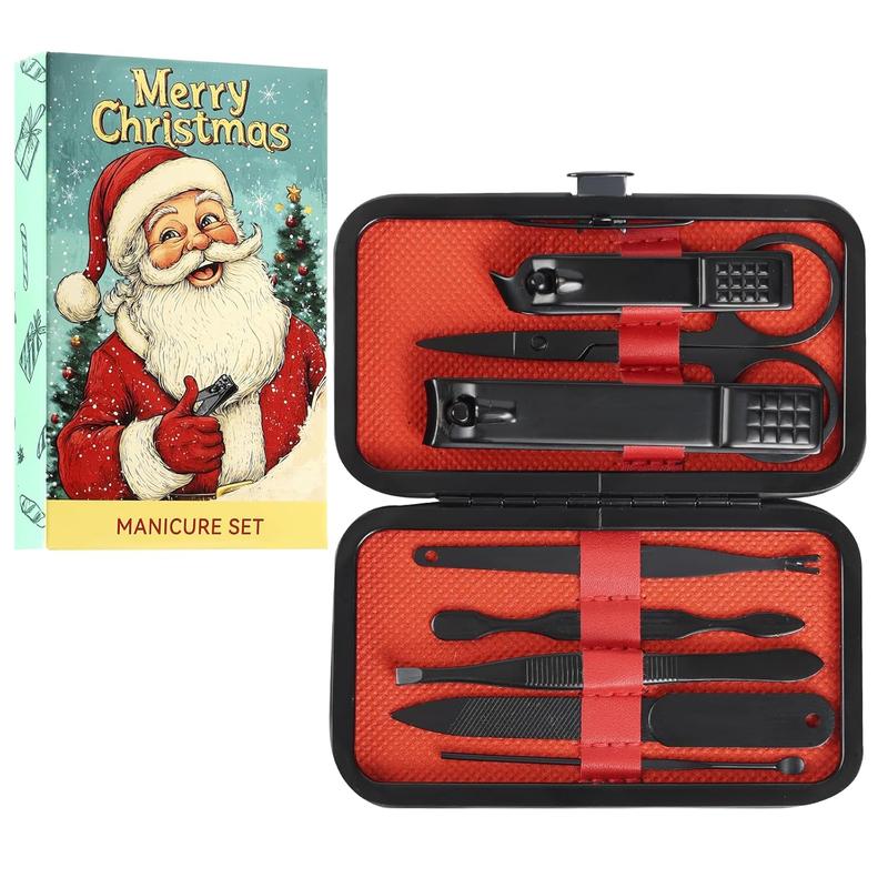 Manicure Set - Stocking Stuffers for Men & Women, 8 count Stainless Steel  Clipper Kit,  Care Tool with Christmas Gifts Box